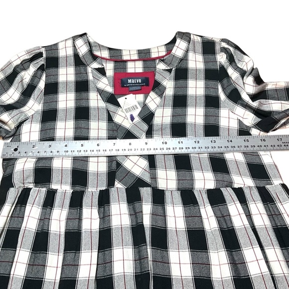 ANTHROPOLOGIE  Maeve 100% Viscose Tiered Plaid Midi Dress Partly Lined US Sz XS - Picture 8 of 14